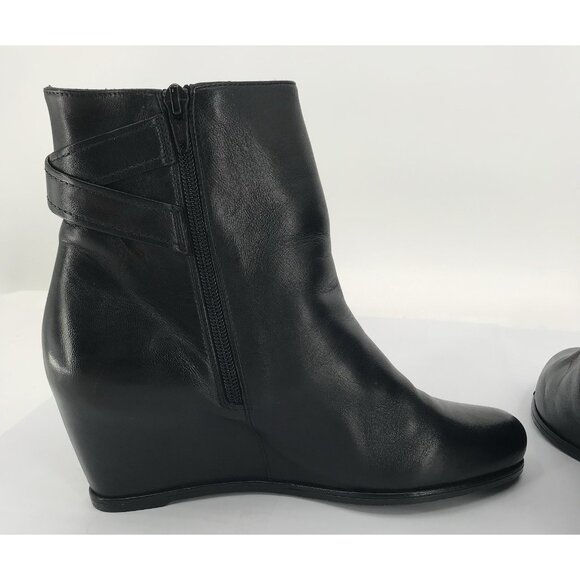 Stuart Weitzman Boots Womens Size 8.5 Black Leather Hidden Wedge Side Zip - Picture 6 of 11